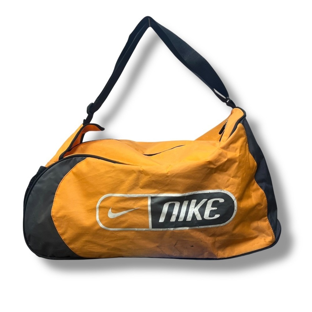 Nike Vintage Duffle Bag Orange Black Large Logo Sport Gym Travel‎ Weekender